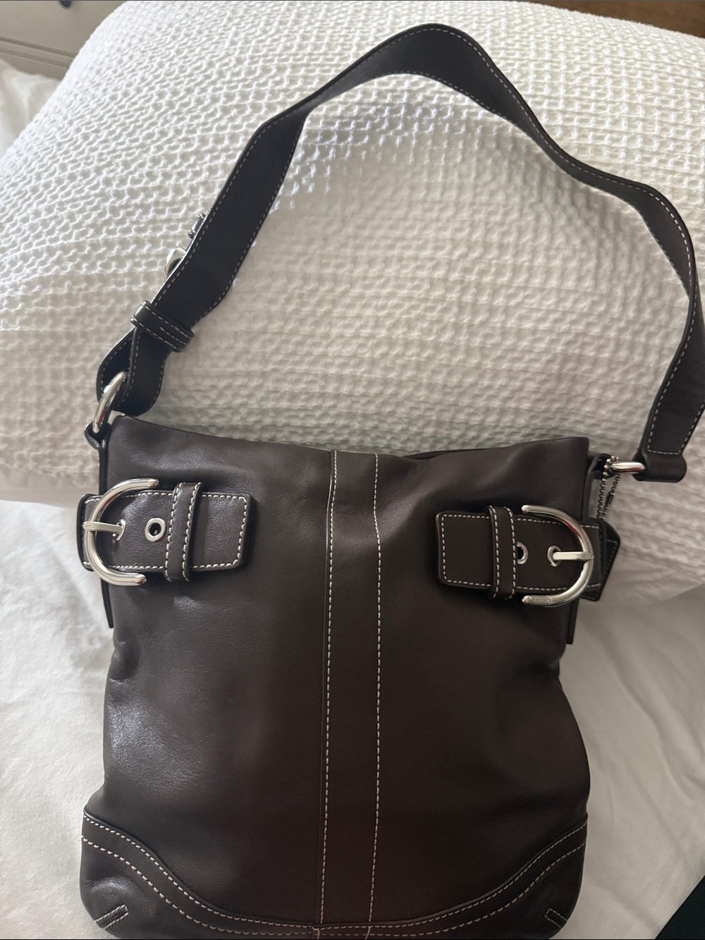 COACH Vintage Dark Brown slim SOHO Leather Shoulder Bag with Silver Hardware